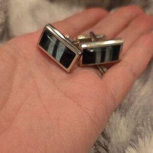 Silver and Black Stainless Steel Cufflinks Brand New In Box